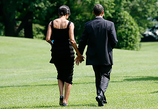 Michelle Obama and President Barak Obama on their way to an August Wilson play